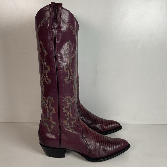 Vintage Larry Mahan Tall Purple Cowgirl Boots 8.5 B USA Made Lizard Teju - Picture 13 of 16